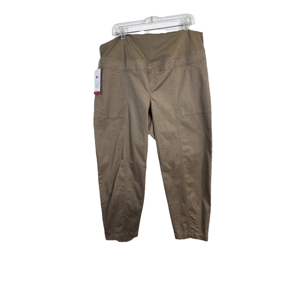 NWT Isabel Maternity Over The Belly Chino Khaki Pants Women XL Tan Pull On Comfy